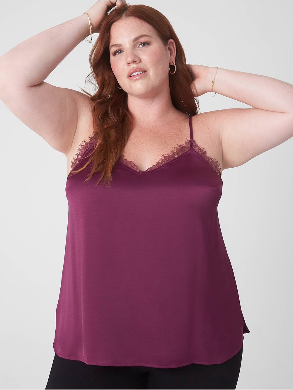 NWOT Lane Bryant Lace-Trim Satin Cami, Size 24, Dark Purple